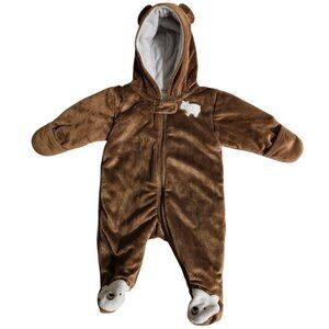 Carter's Brown Bear Hooded Soft Fleece One Piece Snowsuit Baby Size 3 Months